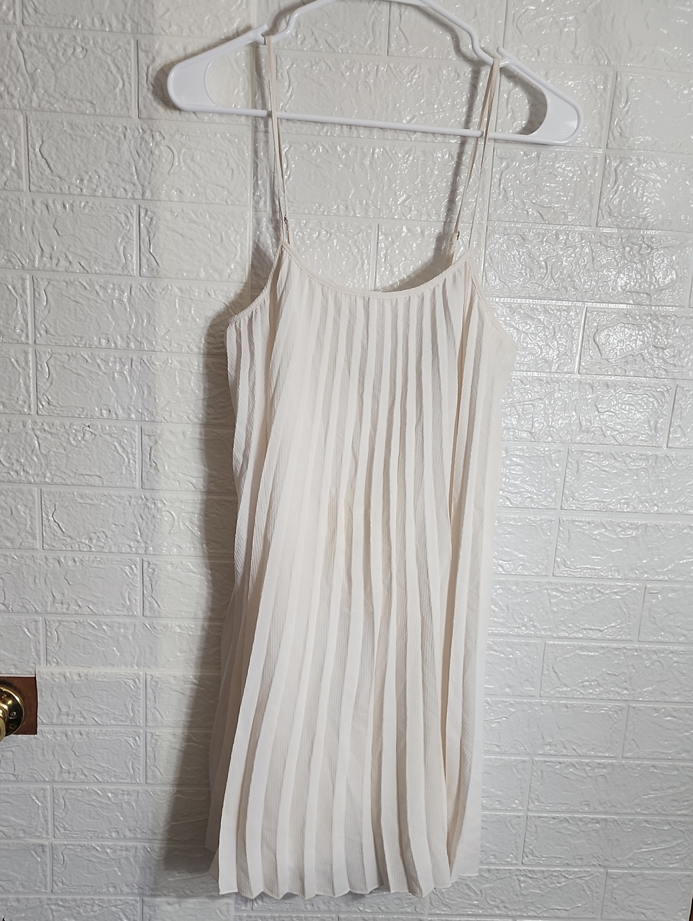 BCBGeneration Cream Pleated Spaghetti-Strap Mini Dress